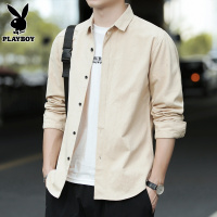 花花公子纯棉长袖衬衫男士2025年春季新款潮流宽松休闲衬衣外套男