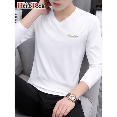 SUNTEK2020莫代尔秋装长袖t恤男士黑色V领潮流内搭秋衣服打底衫外穿卫衣卫衣