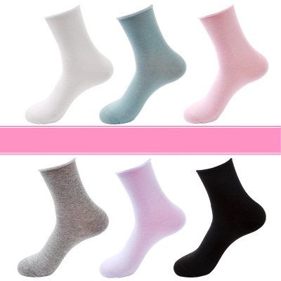 浪莎5双装女士纯棉袜子月子袜中筒孕妇产后纯棉吸汗透气秋冬全棉袜子女士松口袜5双混搭（可备注）均码35至42码-