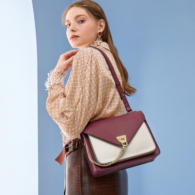 马克华菲时尚拼色小方包斜挎包女包牛皮单肩包女大容量