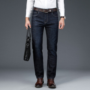 蓝底莫代尔弹力牛仔裤男中年宽松直筒长裤经典爸爸男装专柜品质潮