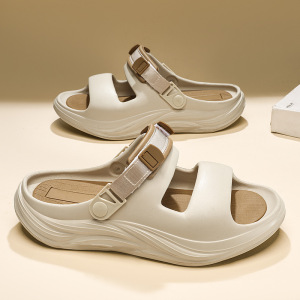 5.0踩屎感套脚鱼嘴一字厚底增高夏季凉拖鞋大码EVA情侣款拖鞋