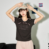 [2.5折价56元]唐狮早春新款polo衫短袖t恤女夏季修身内搭打底衫设计感上衣