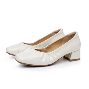 25春秋季新款气质粗跟方头漆皮通勤浅口女鞋时尚四季软底粗跟女鞋