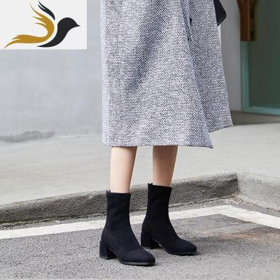 定制2019秋冬新款袜子靴袜靴短筒弹力靴中跟裸靴马丁靴短靴女_7