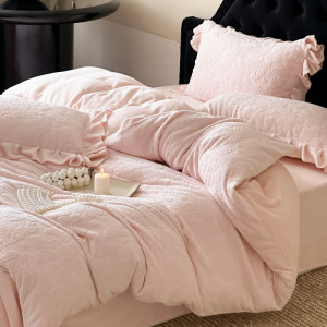 秋冬花牛奶绒四件套纯色床上双面绒加厚保暖珊瑚床笠被套三件套