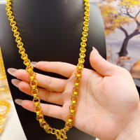 精工男士圆环项链新款长城纹环环相扣金店同款镀金链子霸气百搭送女朋友老婆情人节七夕生日礼物