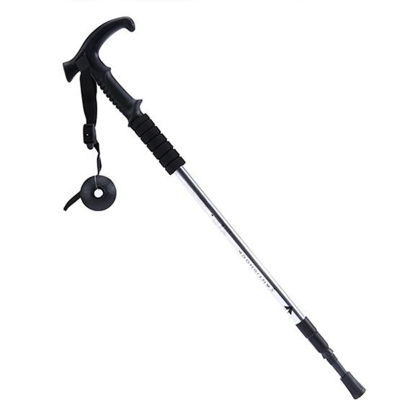 追海登山杖伸缩徒步手杖户外T柄4节伸缩爬山铝合金手杖老人拐旅游用品银色