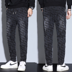 新款渐变男士运动裤秋季高级感立体方块抽绳时尚大码提花休闲裤潮