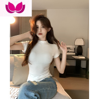 七斓纯欲半高领短袖T恤女装夏季正肩性感辣妹紧身修身短款打底衫上衣