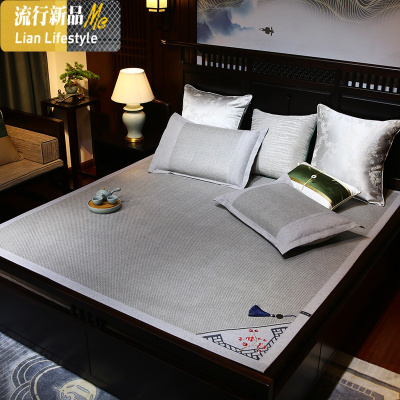 双面藤席三件套1.8m床可折叠凉席双人1.5米冰丝凉席夏天席子席 三维工匠