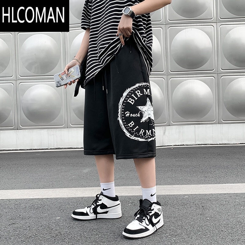 HLCOMAN美式hiphop高街嘻哈短裤男夏季薄款宽松坠感潮牌过膝六分七分裤子