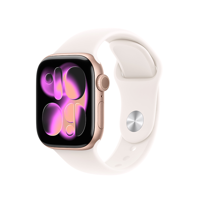 Apple Watch S11 GPS 42毫米玫瑰金色铝金属表壳 淡桃粉色运动型表带-M/L