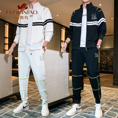 富贵鸟(FUGUINIAO)休闲套装男春季2021新款潮牌青年运动潮流帅气搭配两件套