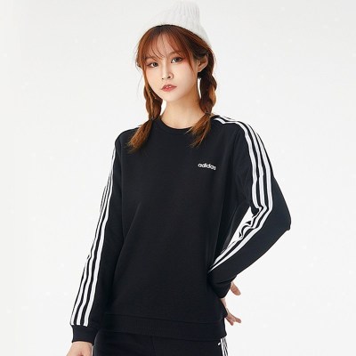 adidas阿迪达斯卫衣女士2021春季新款休闲运动圆领加绒长袖套头衫GJ8745