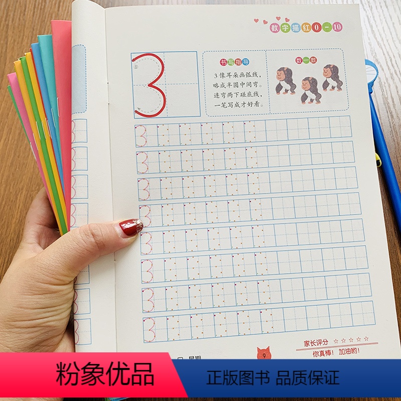 [正版]幼儿园描红本全套12本幼小衔接0到10 0-100拼音汉字笔顺儿童数学10/100以内加减法铅笔写字本练字帖笔