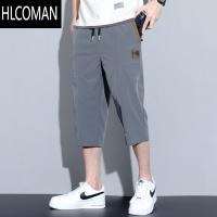 HLCOMAN七分裤男夏季冰丝速干超薄款潮流百搭运动7刺绣宽松直筒休闲短裤