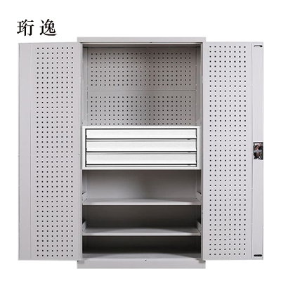 珩逸工具柜加厚铁皮储物柜工厂车间用带抽屉汽修多功能收纳柜通门内三抽柜灰白色