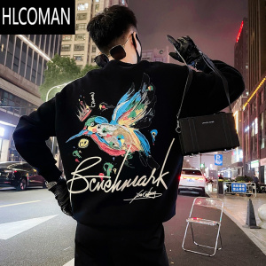 HLCOMAN美式印花卫衣男T恤衣服潮牌男装长袖上衣t2024新款秋季外套