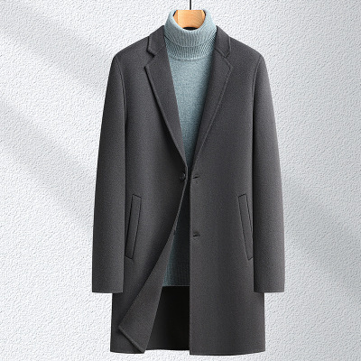 100%羊毛男式大衣秋冬新款中青年商务中长双面呢风衣羊毛外套