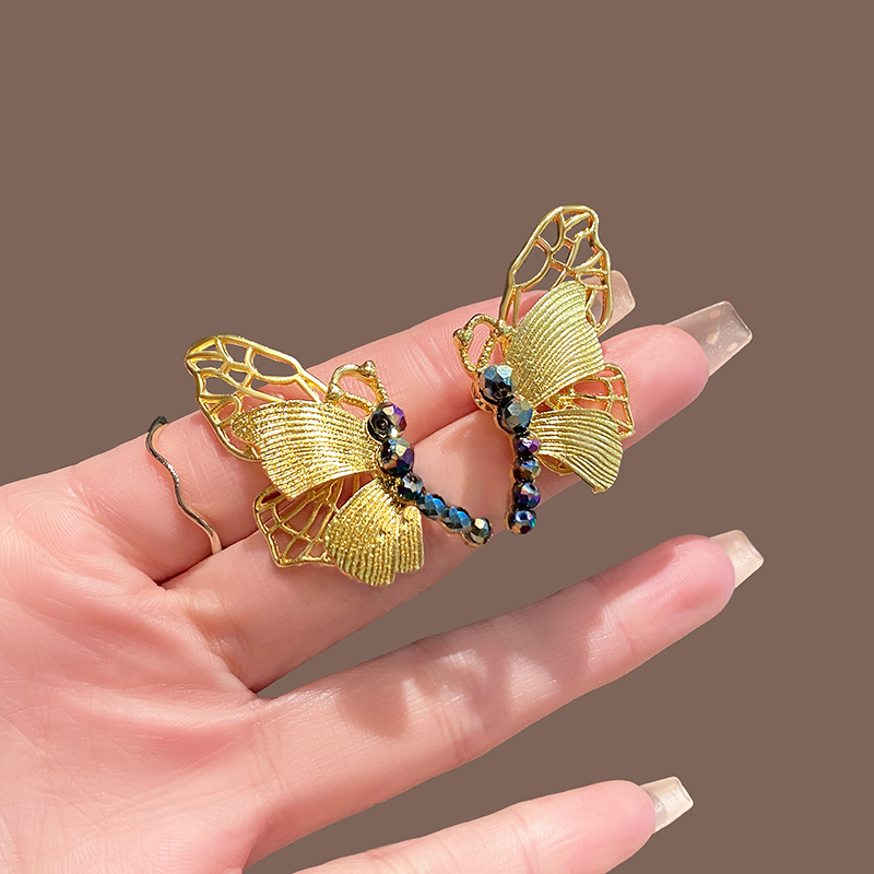 银针彩钻蝴蝶耳钉轻奢高级感气质大气耳环2025新款独特耳饰女送女朋友老婆情人节七夕生日礼物