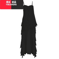 YIBUSHENG 法式仙纯欲荷叶边拼接吊带连衣裙女小众修身显瘦不规则裙