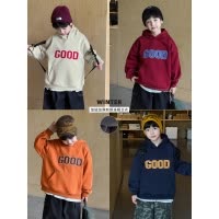 童酷男童冬季新款时尚字母刺绣宝宝上衣百搭连帽加绒儿童卫衣