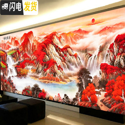 三维工匠鸿运当头钻石画客厅满钻水晶钻石绣山水2019年十字绣新款砖石贴钻 炫彩魔方钻200x75cm满钻全贴