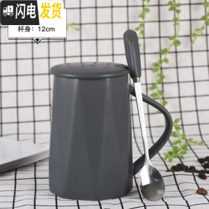 三维工匠通用情侣款风杯子一套磨砂带盖个性有盖家用咖啡杯男女 灰色-倒立几何咖啡器具