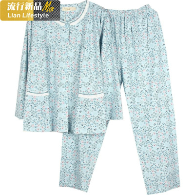 恋名媛春秋新女式加肥棉长袖开衫睡衣妈妈婆婆中老年加大棉家居服睡衣