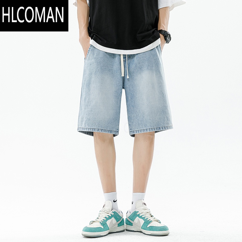 HLCOMAN短裤男夏季潮牌浅色复古直筒裤牛仔裤美式宽松裤子男生休闲五分裤