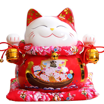 大号10寸陶瓷招财猫摆件陶瓷存钱罐招财猫储蓄罐礼盒装办公室前台客厅玄关酒柜家居装饰摆件送朋友商铺开业礼品乔迁礼物