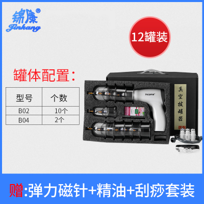 电动真空拔罐器抽气式拨气罐家用祛湿拔火罐电动枪玻璃美容院专用套装 12罐电动拔罐套装+手动抽气枪