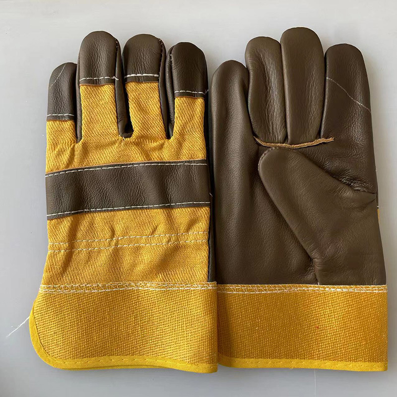 耐磨防滑黄布家私皮分掌手套搬运隔热劳保皮手套焊工手套 1双