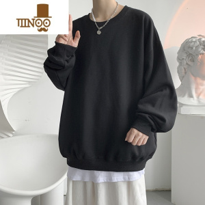 YANXU港风纯色卫衣男2023新款宽松大码圆领韩版潮流情侣装上衣潮牌