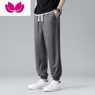 七斓直筒宽松休闲裤男士春季潮流钢印字母阔腿卫裤束脚男款长裤子