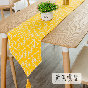餐桌桌旗北欧现代简约家用欧式茶几桌旗轻奢民宿床旗电 黄色棋盘 30*200cm(适合140-160cm左右桌子茶桌柜子)