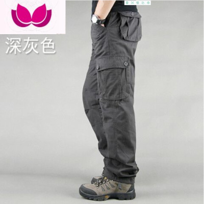 七斓耐磨多口袋工装裤男松紧腰裤劳保长裤加肥加大码宽松休闲裤子