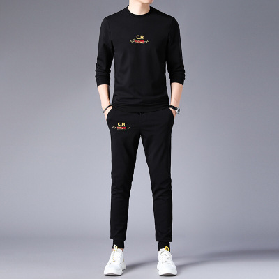 梵克公牛卫衣运动套装男商务休闲秋季连帽休闲装两件套运动服套装男士款官方男装110HB9009黑色