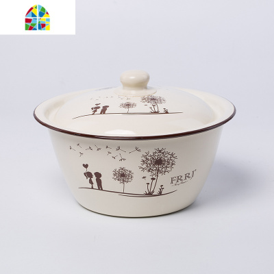 加厚搪瓷碗 带盖汤碗 怀旧搪瓷洗手盆 经典老式猪油盆 FENGHOU 22cm木车花洗手碗带盖