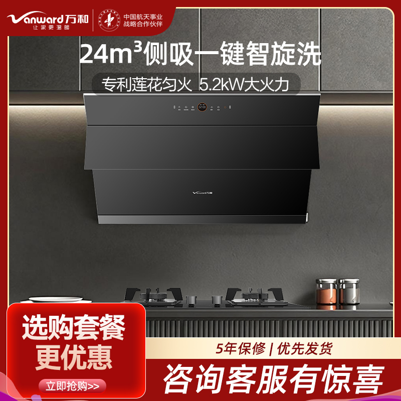 万和(Vanward)24m³吸力侧吸烟机5.2KW燃气灶 WJ920+JZT-B9L50天然气灶具家用烟灶套装