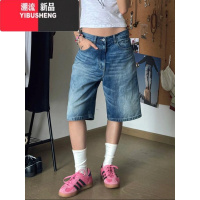 YIBUSHENG大码美式vibe水洗复古牛仔五分裤女高街直筒宽松显瘦阔腿休闲短裤