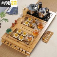 三维工匠实木茶盘套装带电磁炉四合一体茶台陶瓷功夫紫砂茶具茶杯整套家用 套装16:马到成功玻璃茶具套
