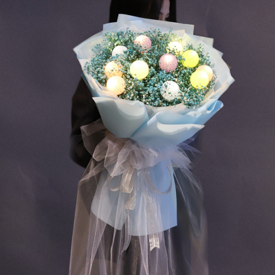 敬平大束满天星干花花束玫瑰花礼盒花闺蜜生日礼物女情人节永生花风干糖果球蓝色满天星干花包