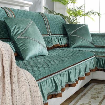 家柏饰(CORATED)毛绒沙发垫四季通用皮沙发防滑坐垫子简约现代时尚沙发套罩 暖熙-松绿 80*100cm+花边