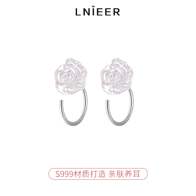 999纯银炫彩玫瑰花耳钉女轻奢高级感养耳洞耳环2025新款耳饰送女朋友老婆情人节七夕生日礼物