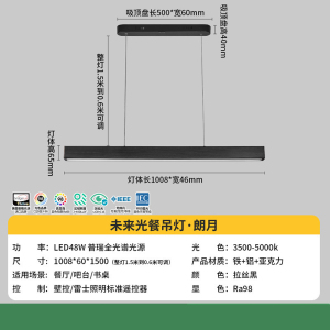 雷士照明全光谱未来光一字餐厅灯吊灯现代极简约餐桌灯吧台长条灯