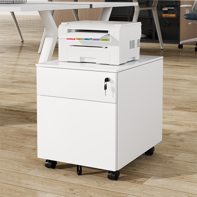 易企采 二抽钢制桌下活动柜铁皮文件柜办公室移动矮柜带锁小柜子抽屉收纳柜储物柜