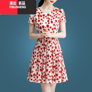 YIBUSHENG波点连衣裙女装2024新款气质女范女装短袖碎花裙季裙子