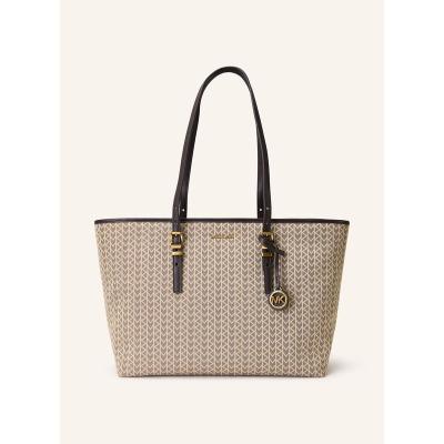 Michael Kors女式大号购物包织物皮质装饰斜纹拉链双肩 adjustable内袋防磨底